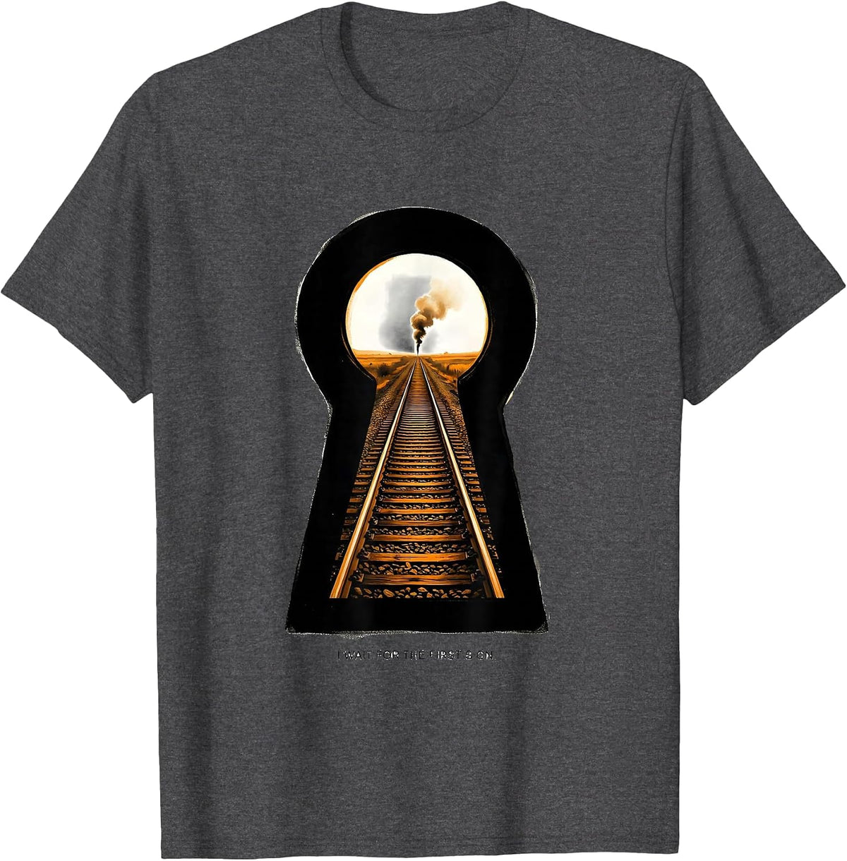 Men's I Wait For The First Sign Retro Steam Locomotive Train T-Shirt - Dark Heather Grey