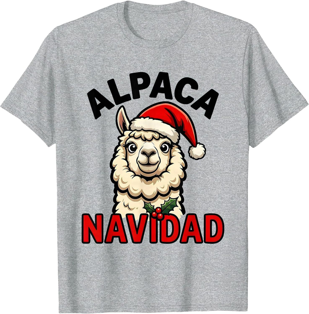 Men's Alpaca Navidad Funny Cartoon Christmas Pun Novelty Gift T-Shirt - Heather Grey