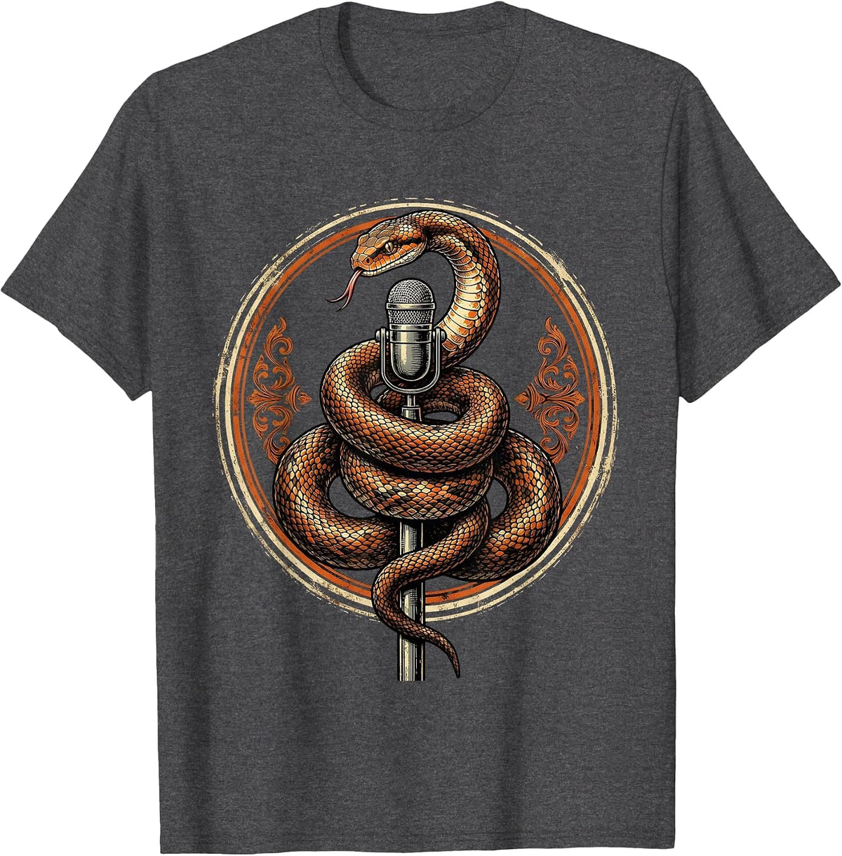 90s Rock Serpent Microphone Stand Graphic T-Shirt - Dark Heather Grey