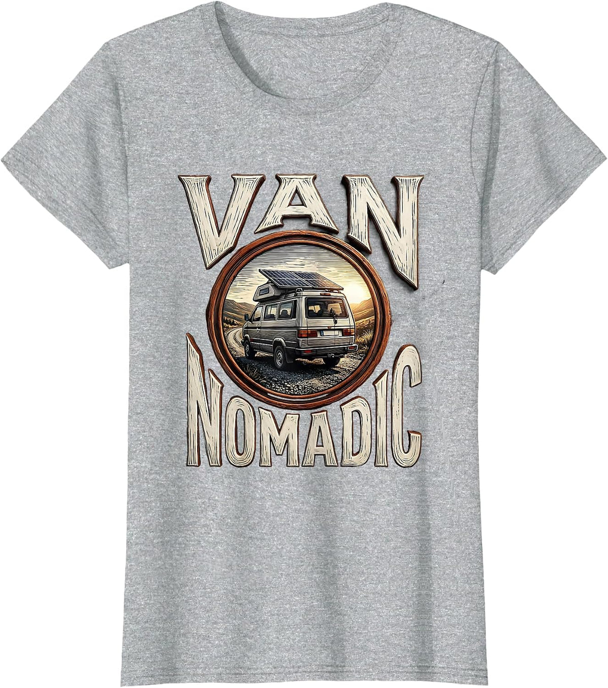 Van Nomadic Woodcut Engraving Campervan Van Life Enthusiast T-Shirt - Heather Grey
