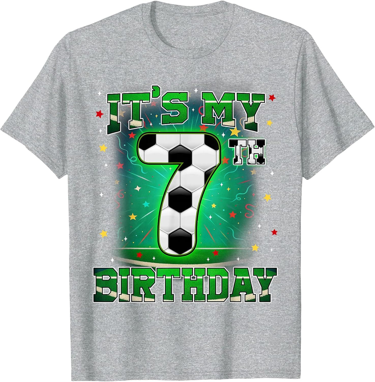 Its My 7th Birthday Boys Soccer 7 Years Old Party Matching T-Shirt - Heather Grey