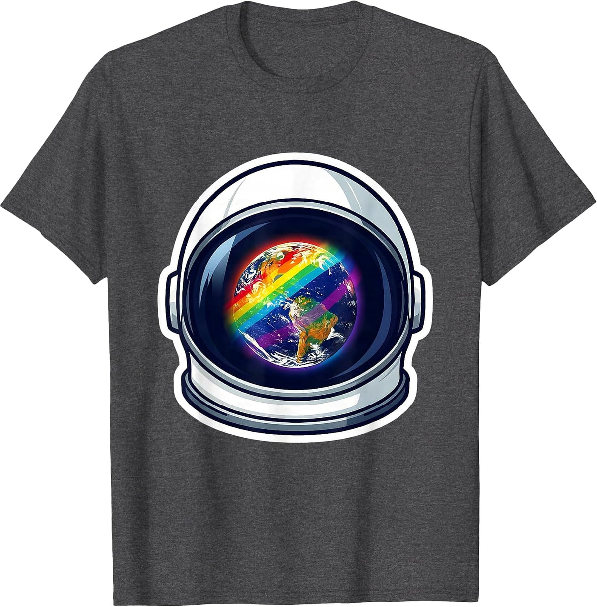 Pride Flag Astronaut Rainbow Earth Reflection T-Shirt - Dark Heather Grey