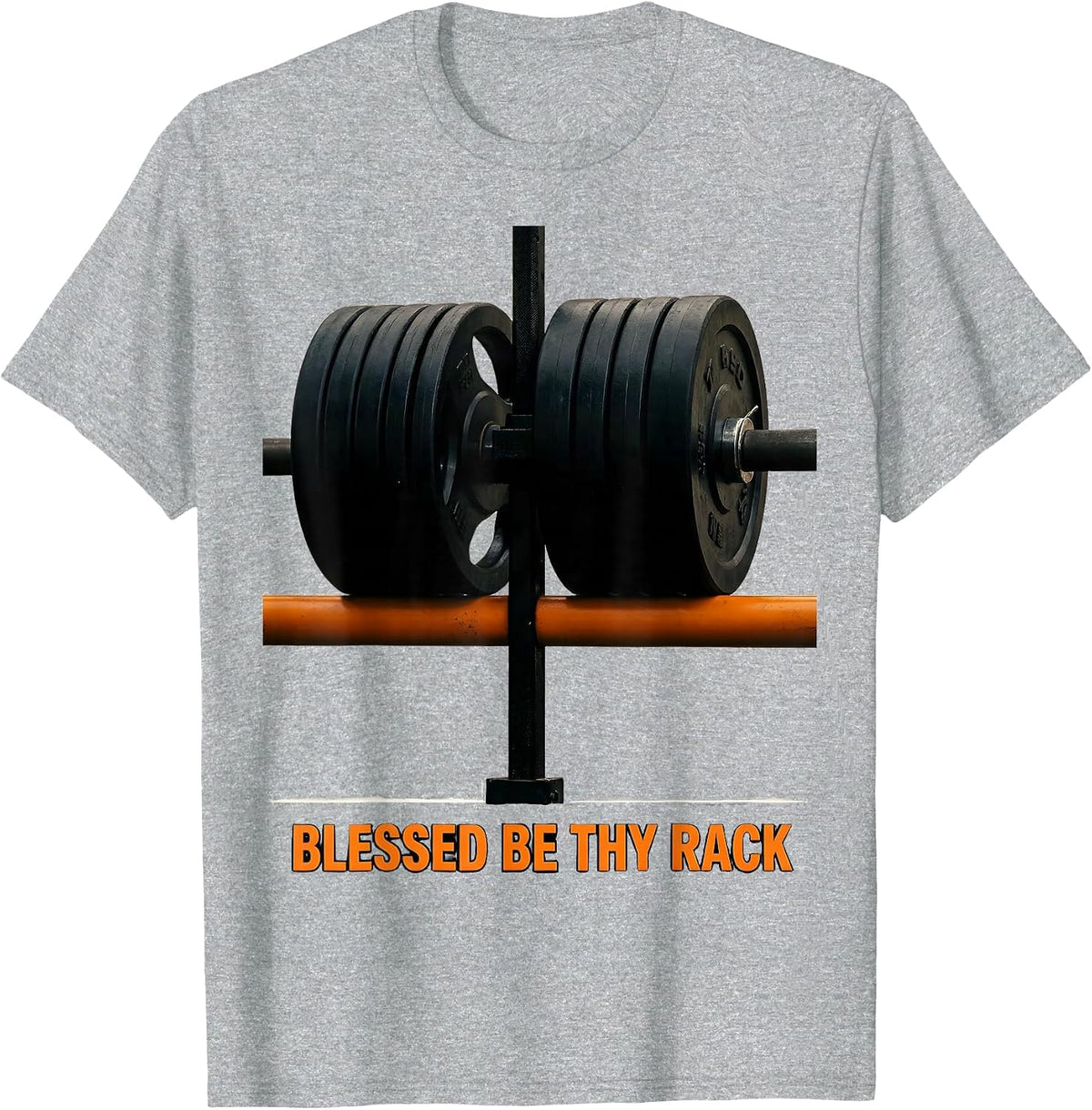 Men's Blessed Be Thy Rack Brutalist Christian Weightlifter Gym T-Shirt - Heather Grey