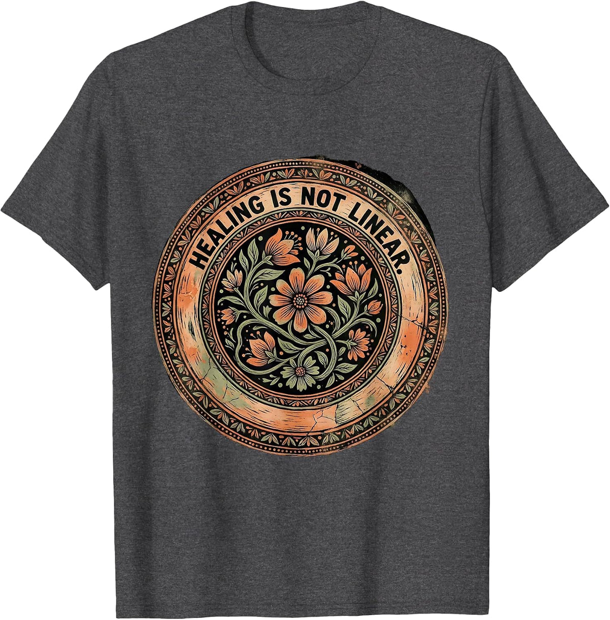 Healing Is Not Linear Mental Health Awareness T-Shirt - Dark Heather Grey