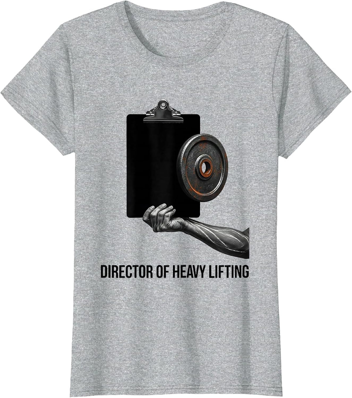Women's Director Of Heavy Lifting Funny Gym Muscle Graphic T-Shirt - Heather Grey