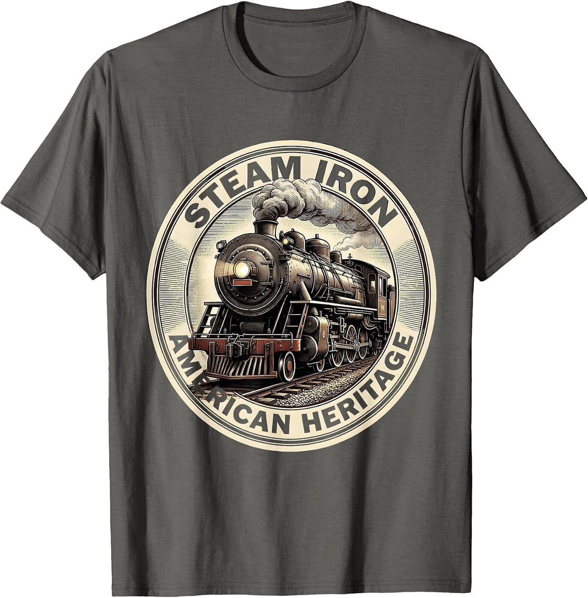 Steam Iron American Heritage Vintage Steam Locomotive Train T-Shirt - Asphalt Grey