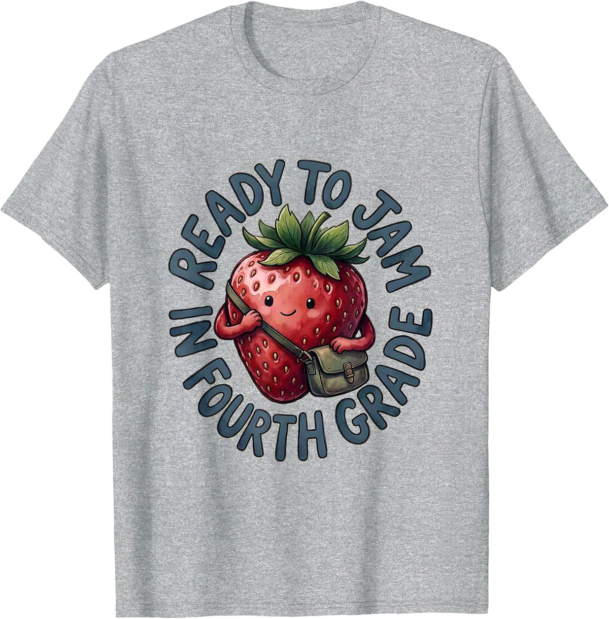 Men's Ready To Jam In Fourth Grade Strawberry Teacher Back T-Shirt - Heather Grey
