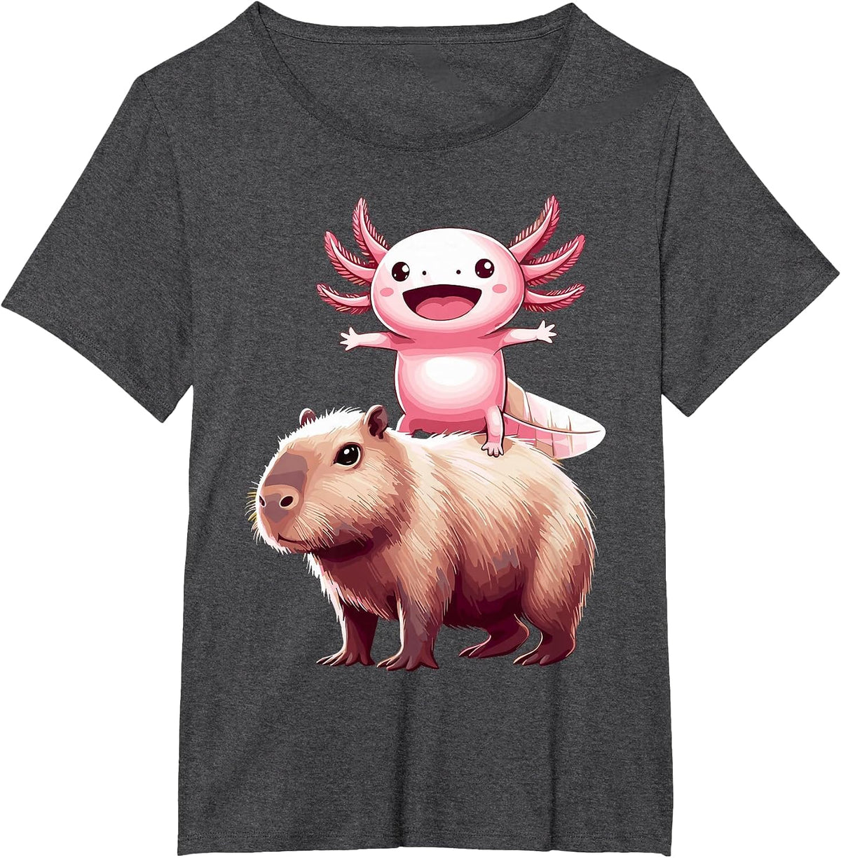 Capybara and Funny Axolotl T-Shirt - Dark Heather Grey