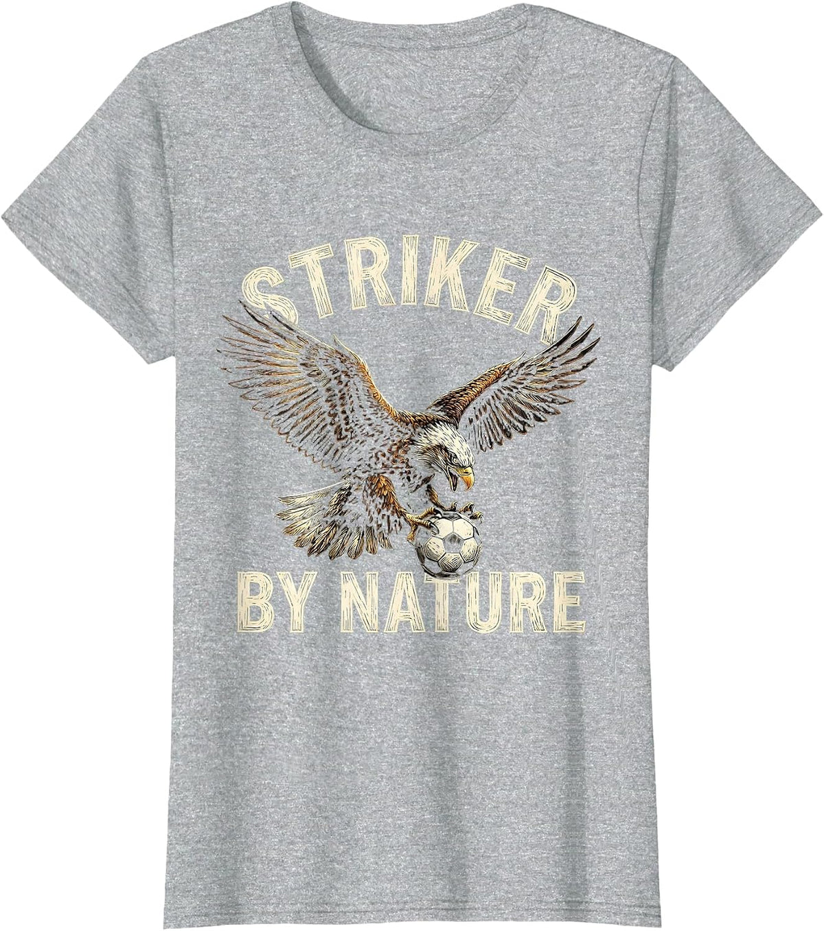 Striker By Nature Soccer Graphic Design T-Shirt - Heather Grey