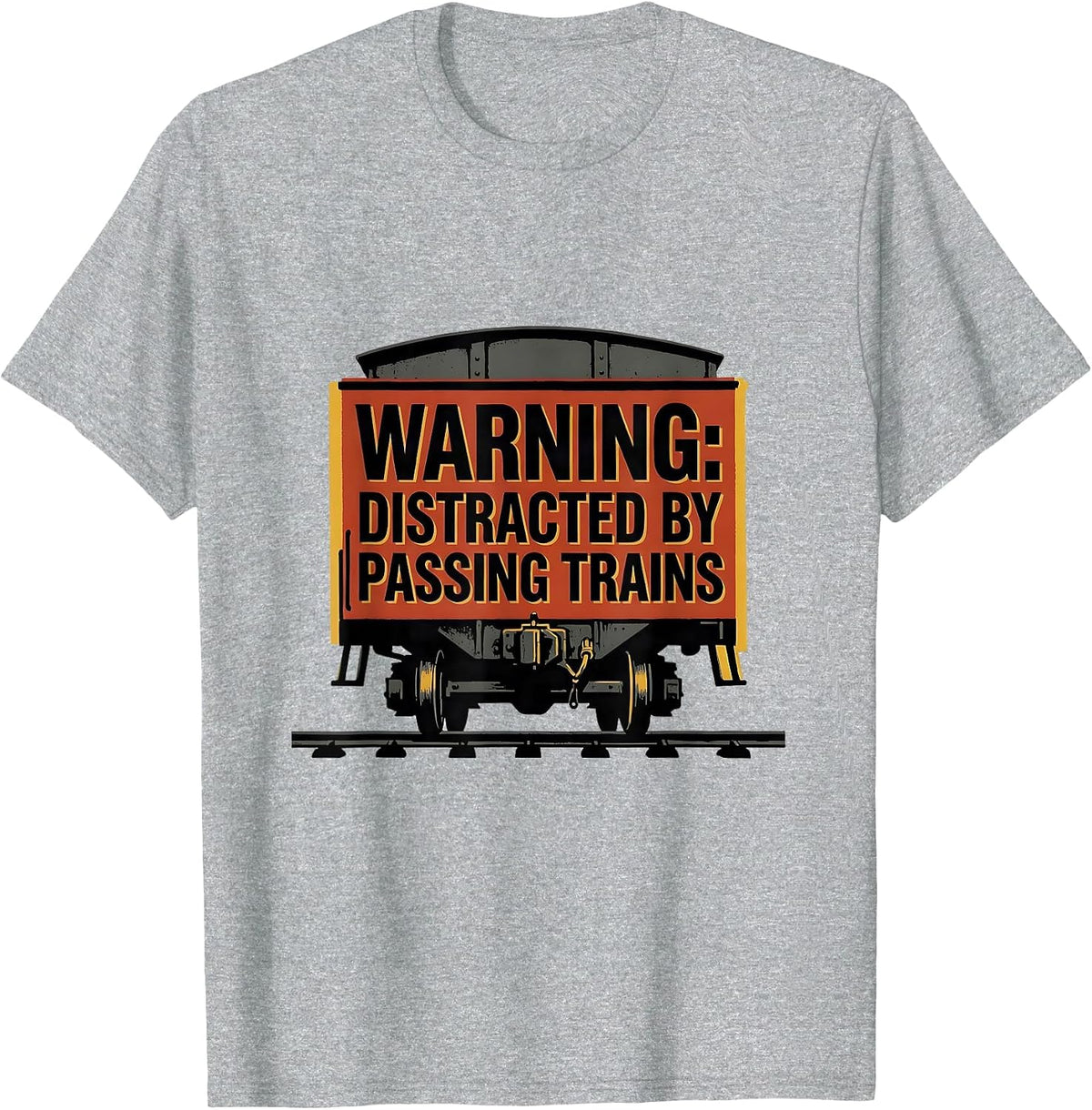 Men's Warning Distracted By Passing Trains Retro Train Enthusiast T-Shirt - Heather Grey