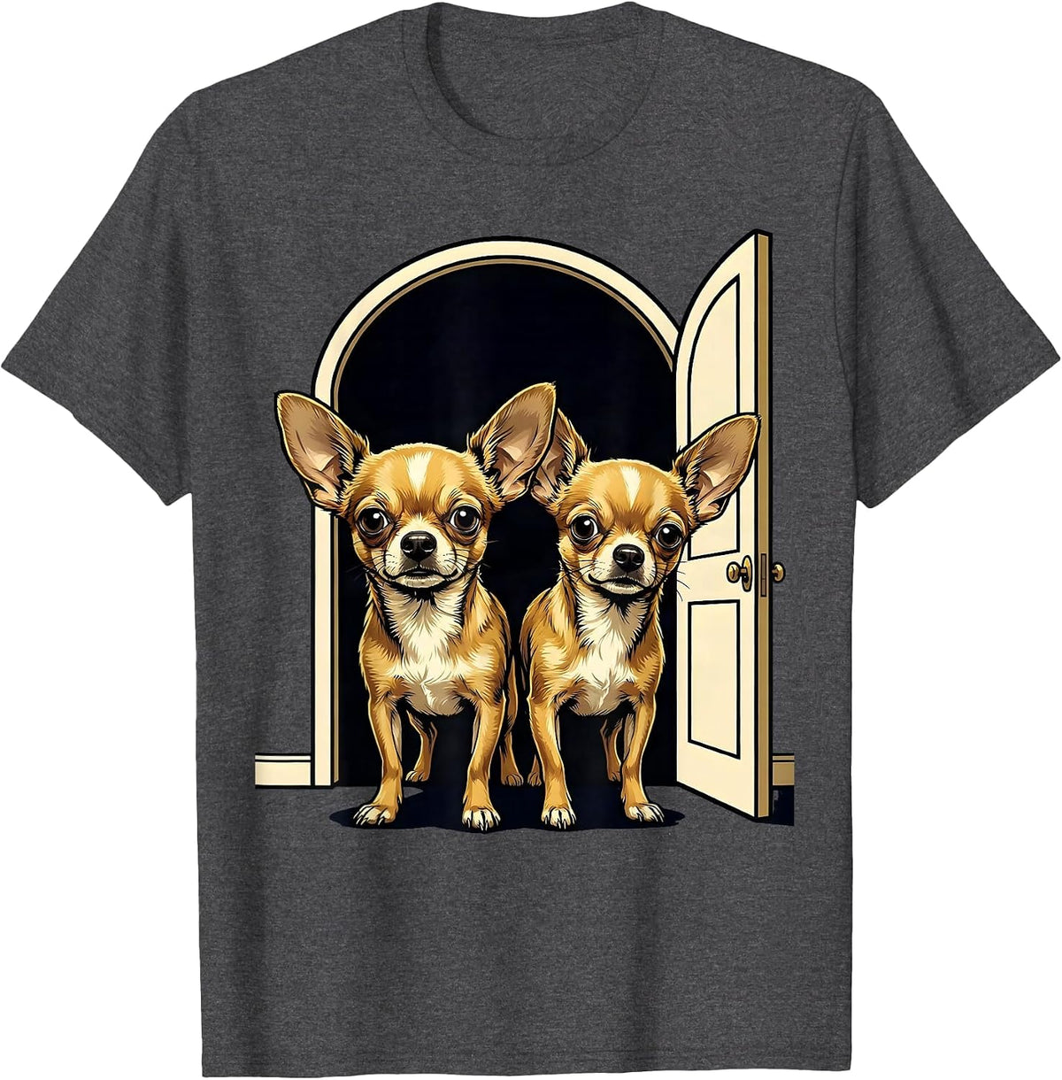 Chihuahua Pair Cartoon Dog Lover Humor T-Shirt - Dark Heather Grey