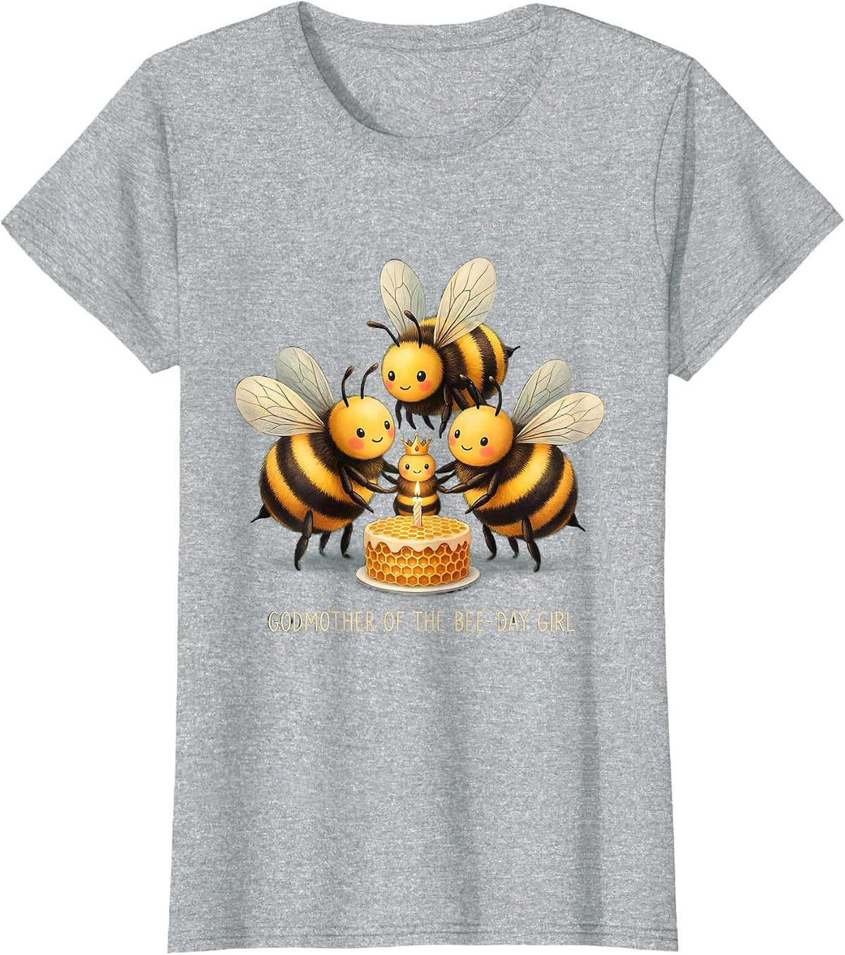 Women's Godmother of the Bee-Day Girl Storybook Birthday Matching T-Shirt - Heather Grey