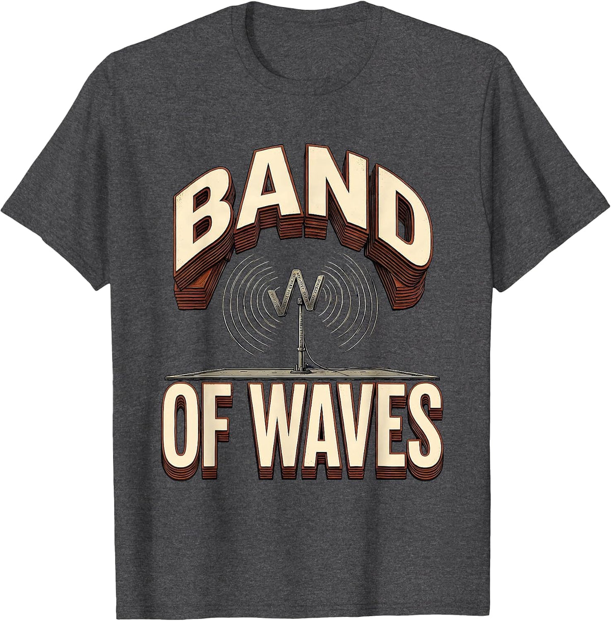 Band Of Waves Wood Type Letterpress Ham Radio Operator Hobby T-Shirt - Dark Heather Grey