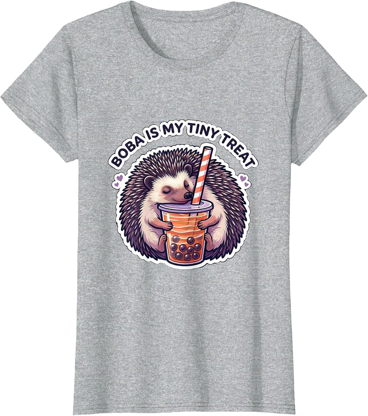 Boba Is My Tiny Treat Kawaii Hedgehog Boba Tea Lover Gift T-Shirt - Heather Grey