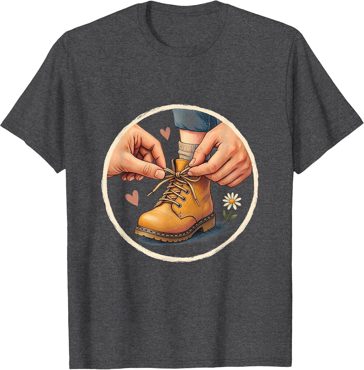 Men's Daycare Teacher Tying Shoelace Graphic T-Shirt - Dark Heather Grey