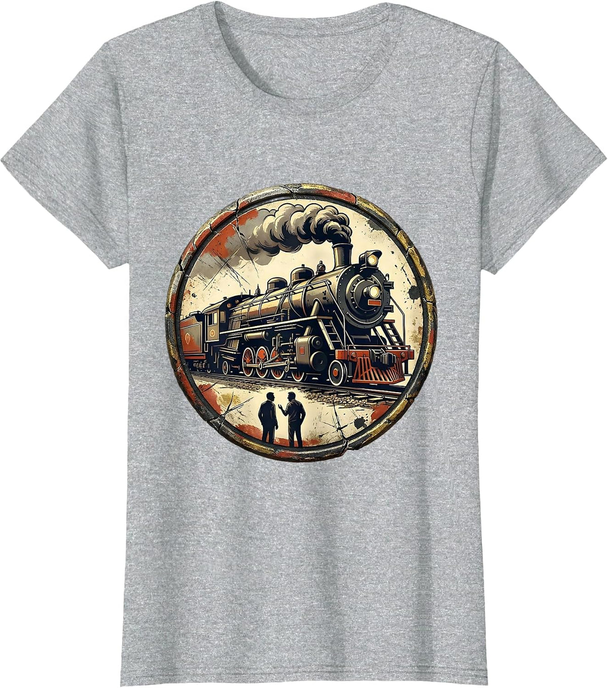 Sealed Train Badge Distressed Steam Engine Enthusiast Gift T-Shirt - Heather Grey