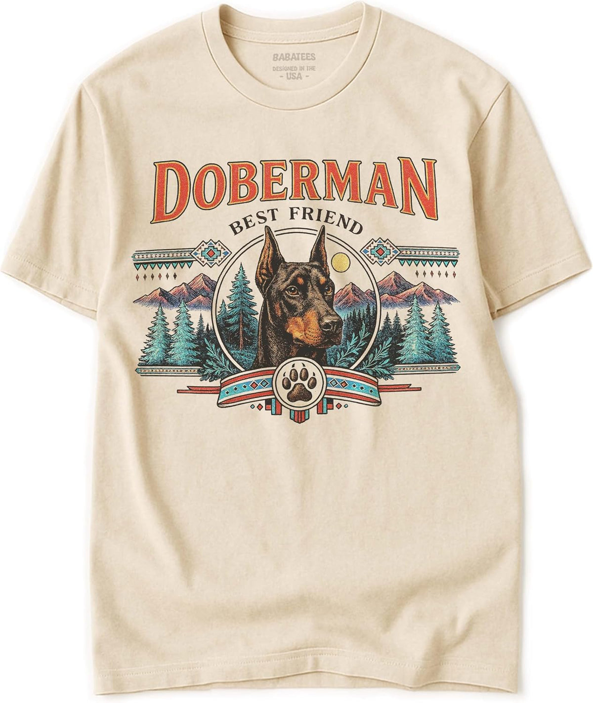 Dog Breed Tshirt for Men & Women - Wilderness Artwork - 100% Natural, Raw, Undyed, Heavyweight Cotton - Doberman Pinscher