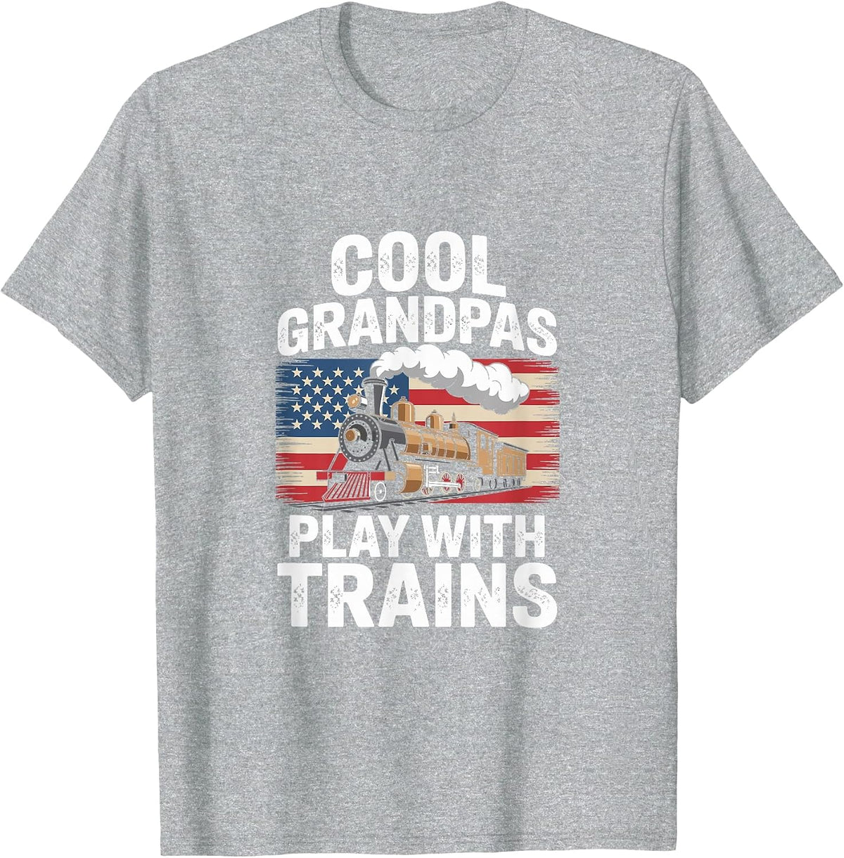 Cool Grandpas Play with Trains Vintage Retro Railroad T-Shirt - Heather Grey