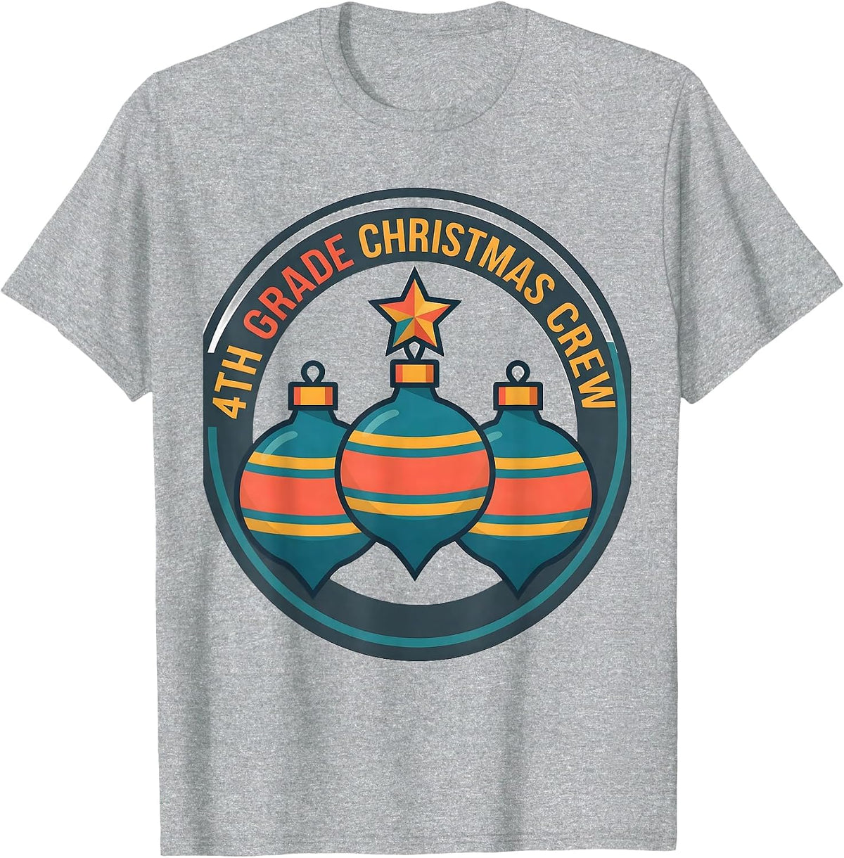 Men's 4th Grade Christmas Crew Funny Teacher Humor School Staff T-Shirt - Heather Grey