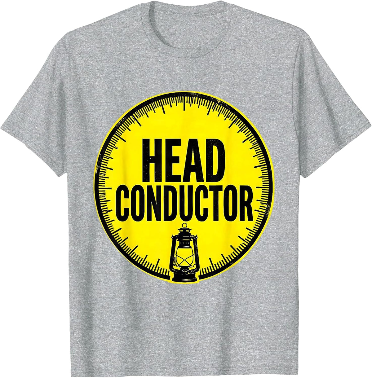 Men's Head Conductor Stencil Train Enthusiast Deadpan Humor T-Shirt - Heather Grey