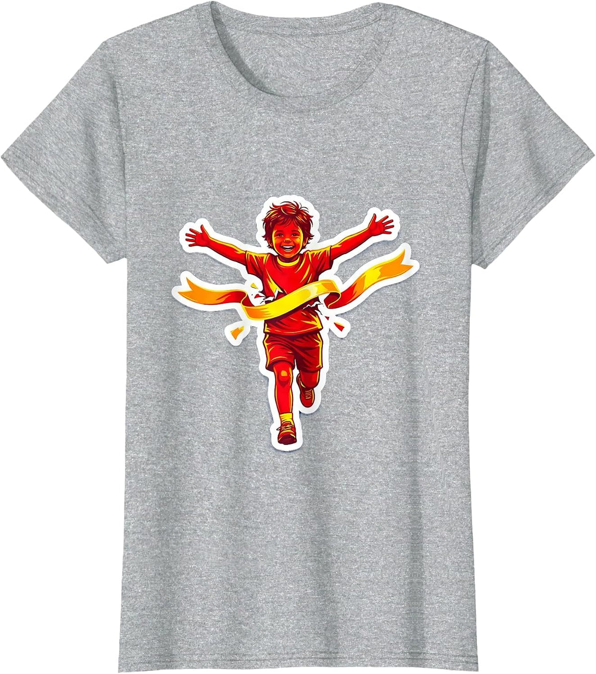 Kid Crossing the Finish Line Victory Illustration T-Shirt - Heather Grey