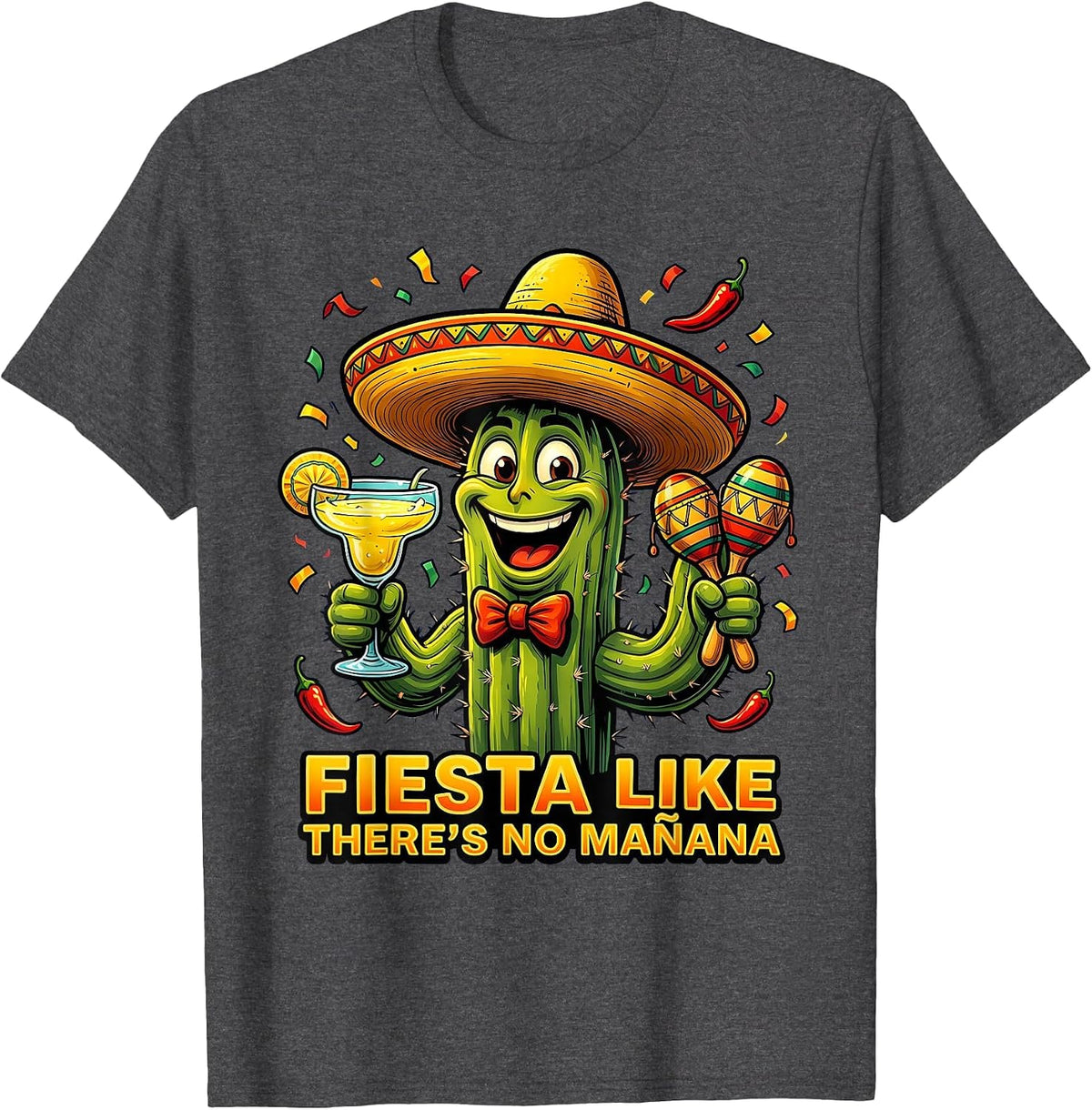 Fiesta Like There's No Manana Cinco De Mayo T-Shirt - Dark Heather Grey