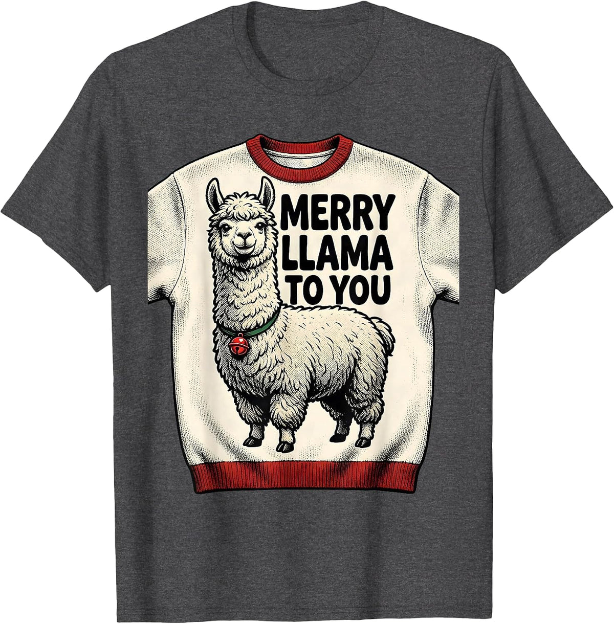 Merry Llama To You Funny Christmas Llama Lover Gift T-Shirt - Dark Heather Grey
