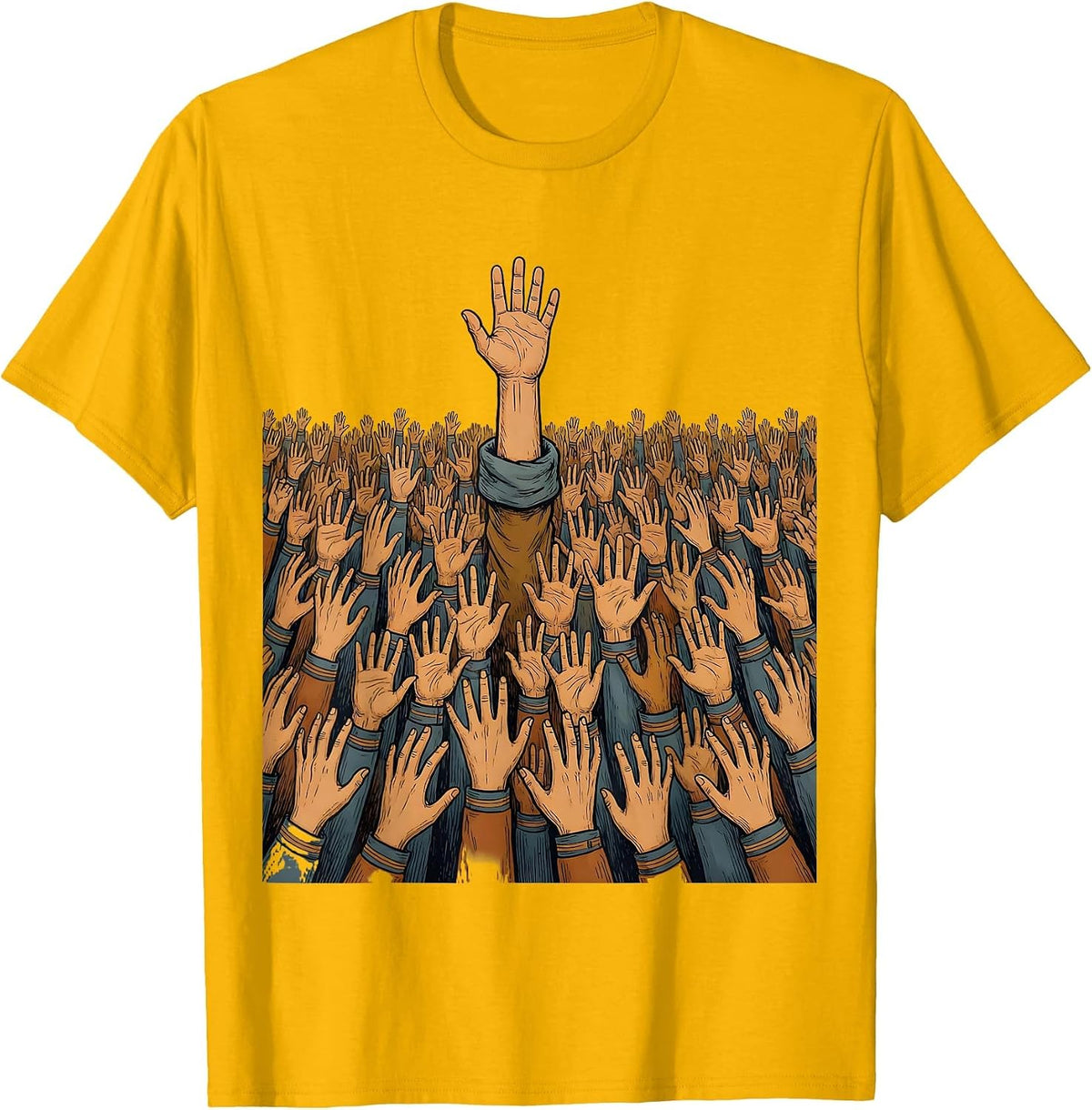 Men's Substitute Teacher Raised Hands Classroom Graphic T-Shirt - Golden Yellow