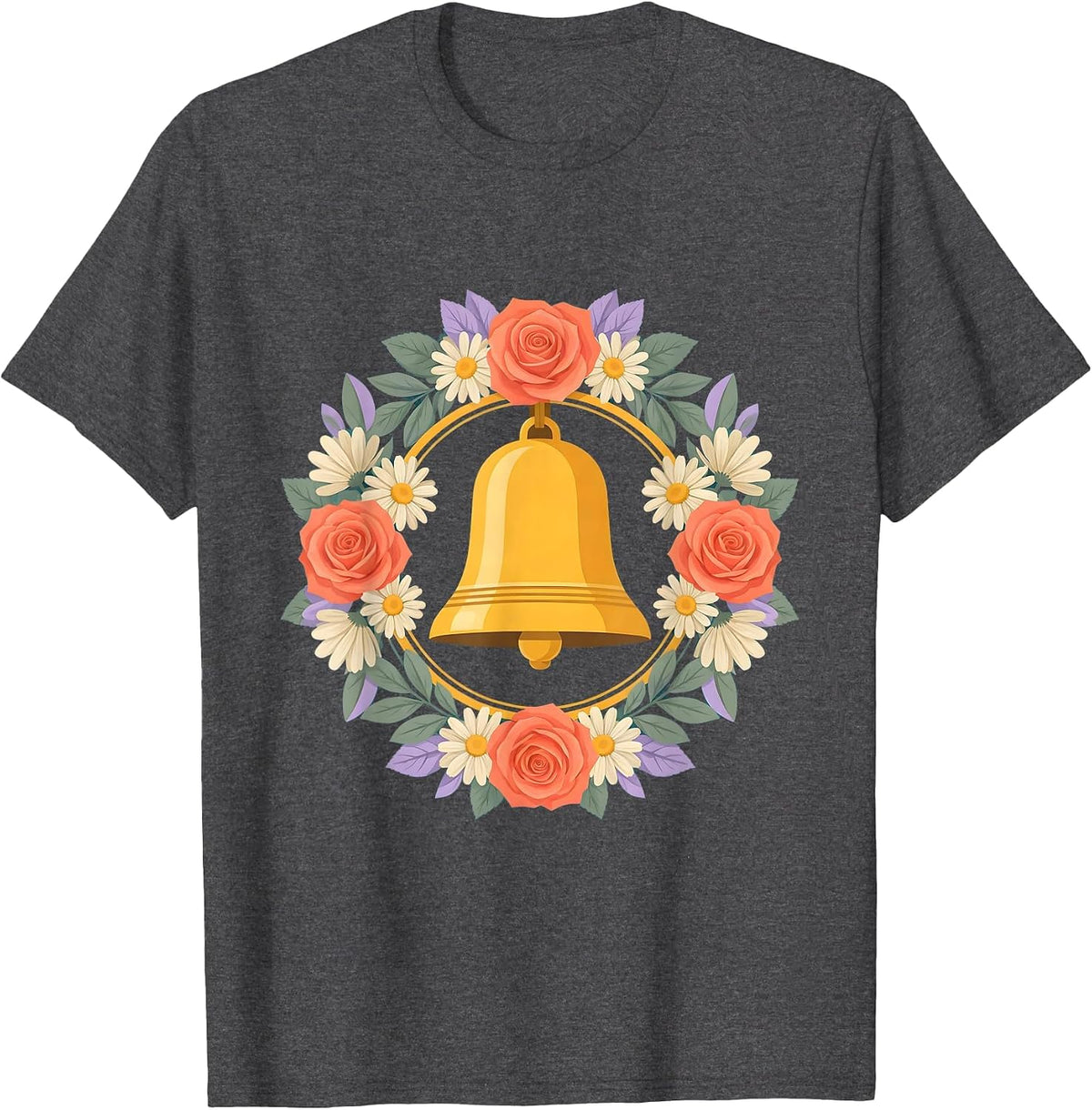 Paraprofessional School Bell Floral Illustration T-Shirt - Dark Heather Grey