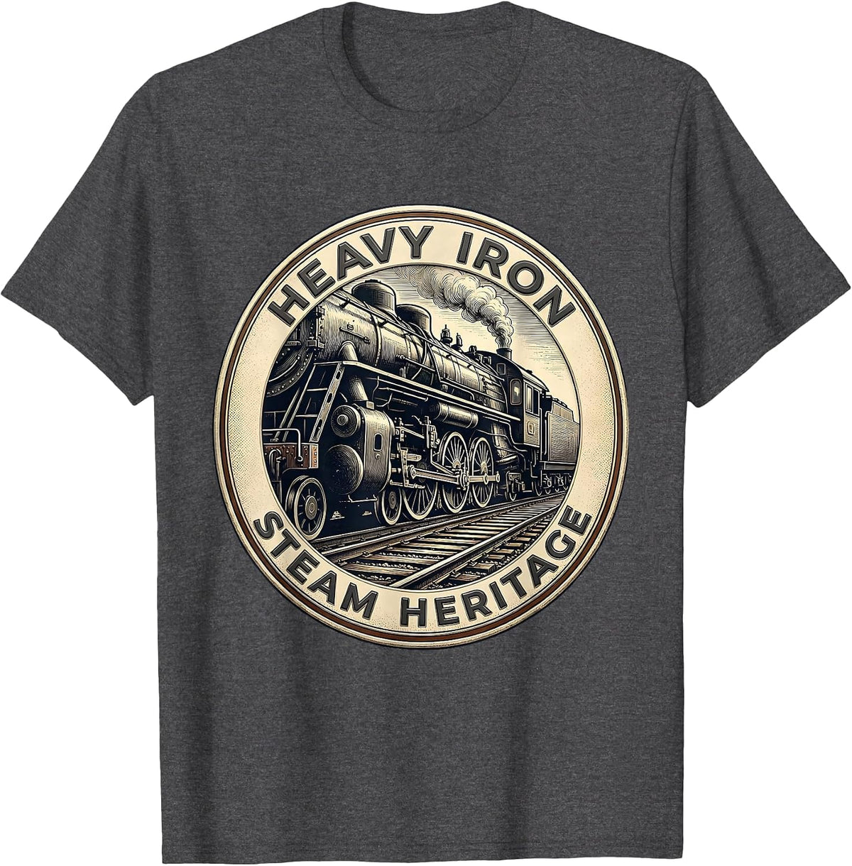 Men's Heavy Iron Steam Heritage Big Boy 4014 Train Enthusiast T-Shirt - Dark Heather Grey