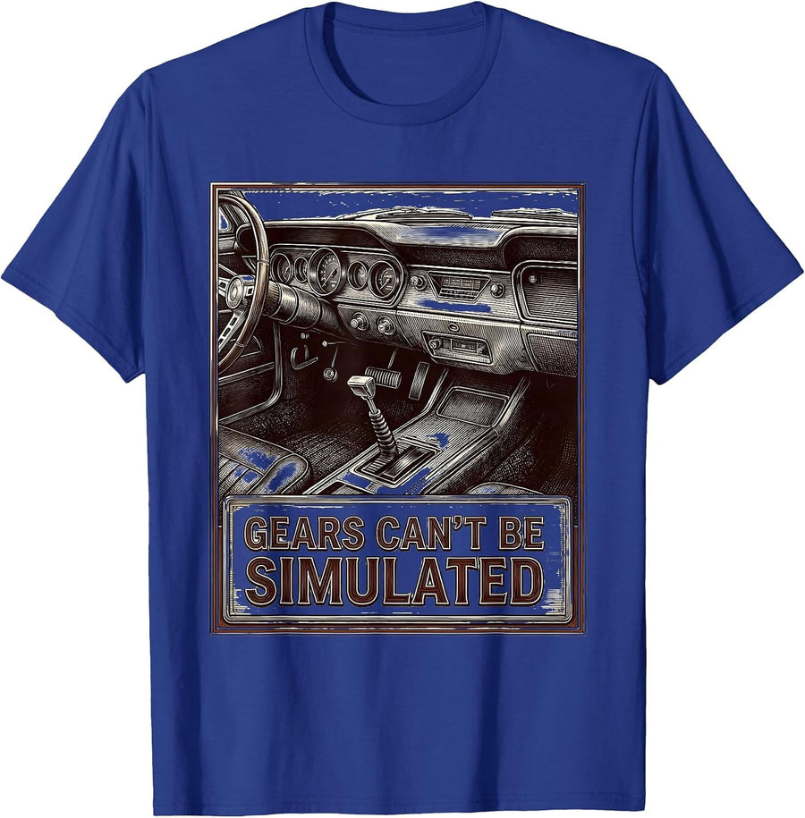 Gears Can't Be Simulated Classic Car Guy Funny Vintage T-Shirt - Royal Blue