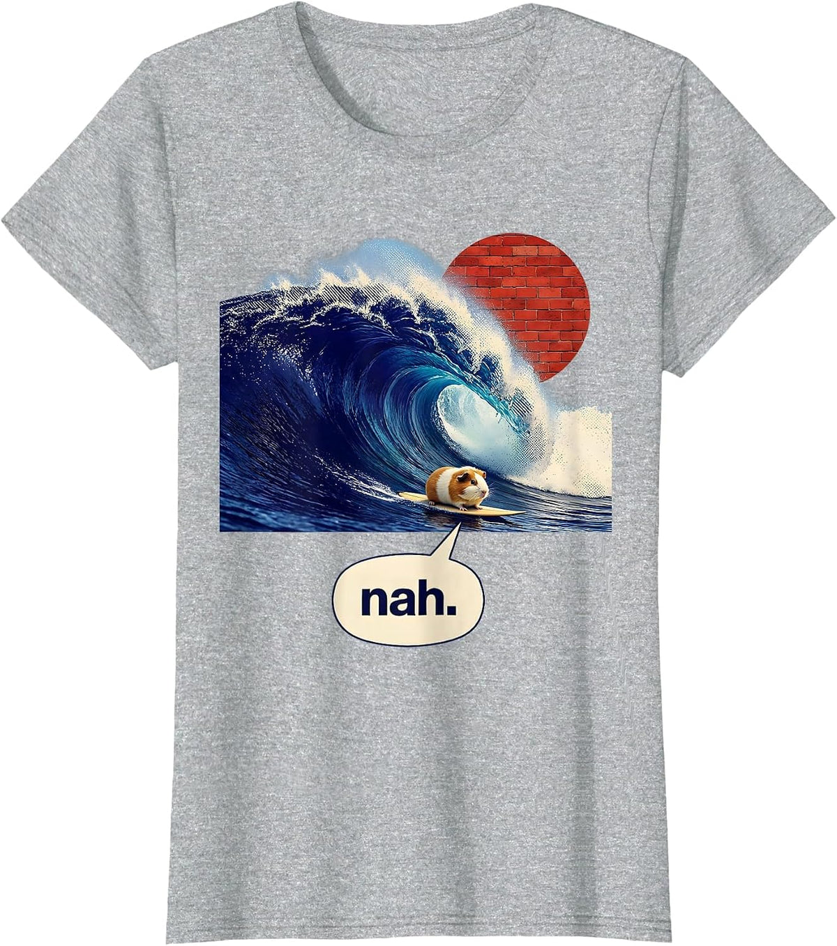 nah Monumental Wave Tiny Guinea Pig Surfing Funny Animal T-Shirt - Heather Grey