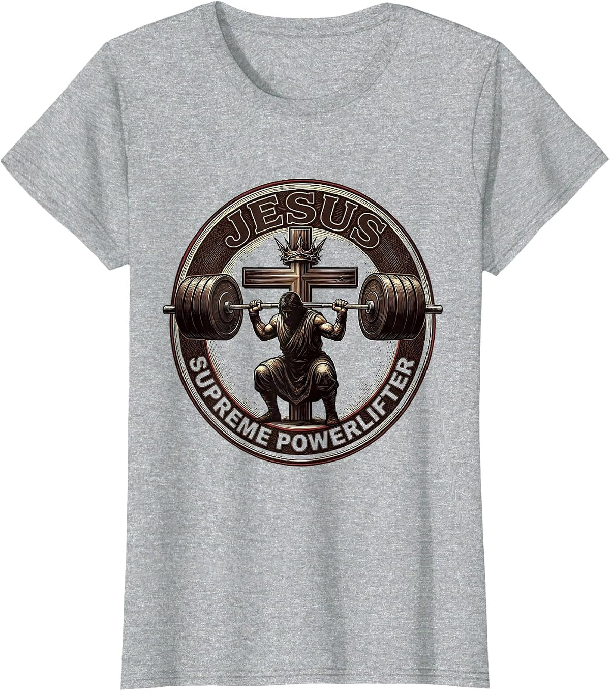 Jesus The Supreme Powerlifter Funny Christian Gym T-Shirt - Heather Grey