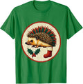 Men's Cross-Stitch Hedgehog Christmas Badge Cute Animal Lover T-Shirt - Kelly Green