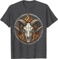 Men's Horned Skull Dark Flames Horror Graphic Design T-Shirt - Dark Heather Grey
