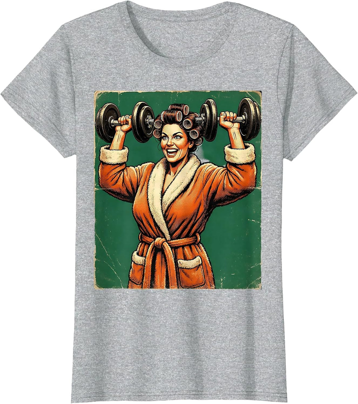 Fierce Glam Weightlifter Robe and Curlers Design T-Shirt - Heather Grey