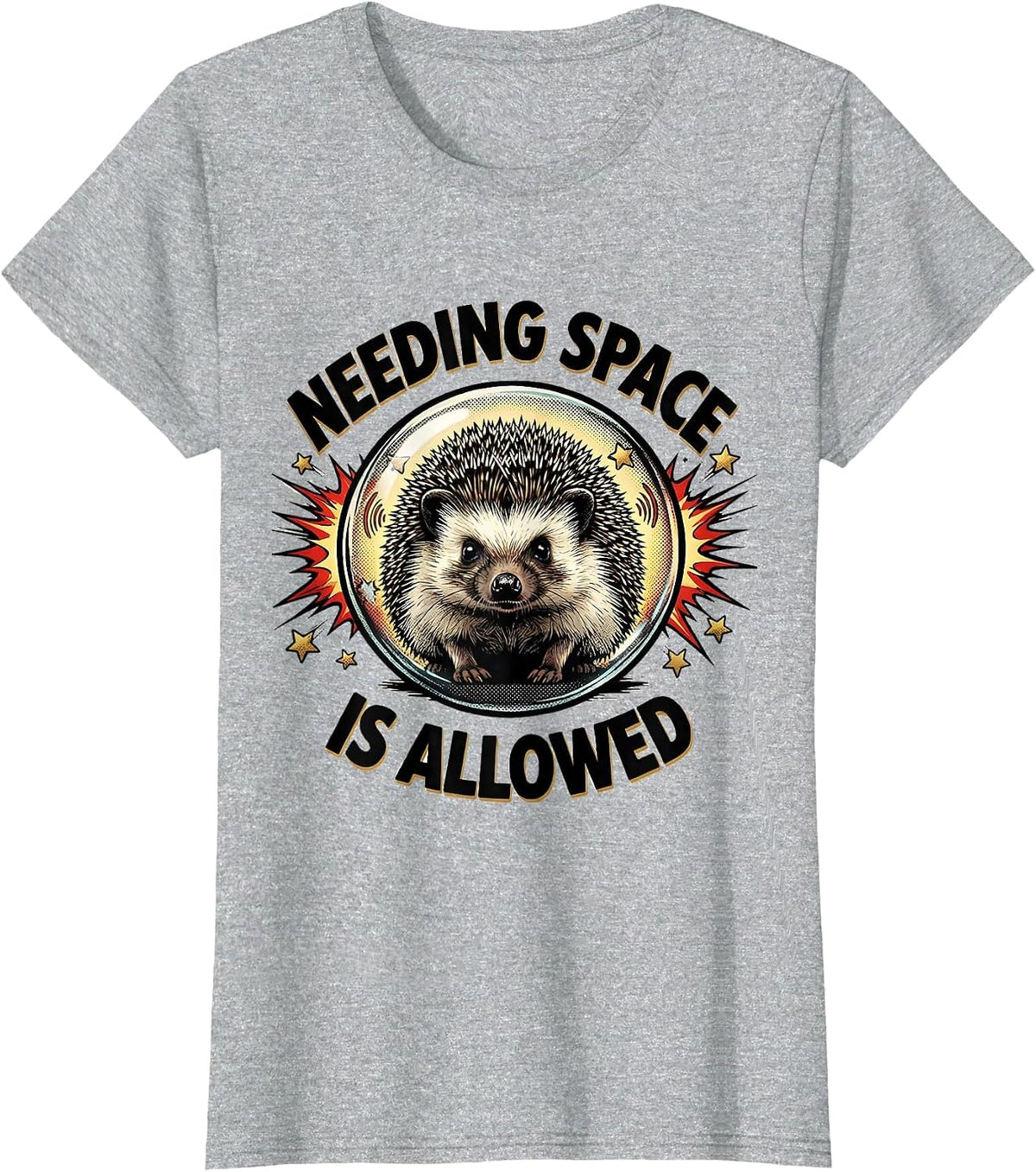 Needing Space Is Allowed Comic Book Hedgehog Neurodivergent T-Shirt - Heather Grey