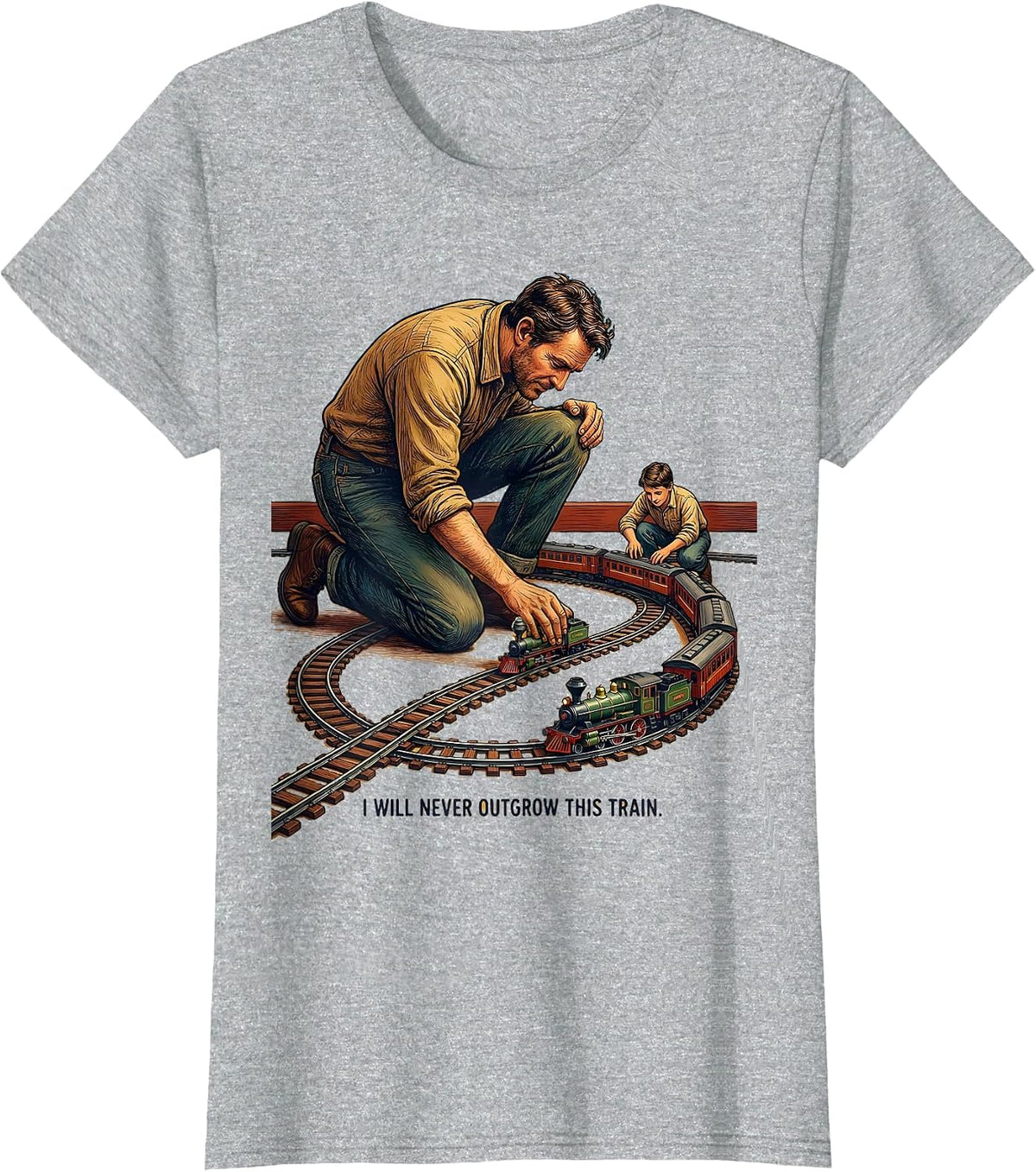 I Will Never Outgrow This Train Funny Train Enthusiast Model T-Shirt - Heather Grey