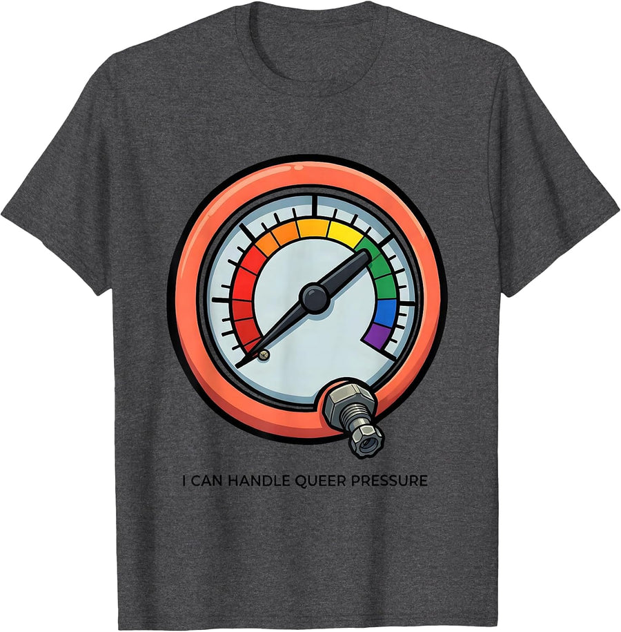 Men's I Can Handle Queer Pressure Funny LGBTQ Pride Ally Cartoon T-Shirt - Dark Heather Grey