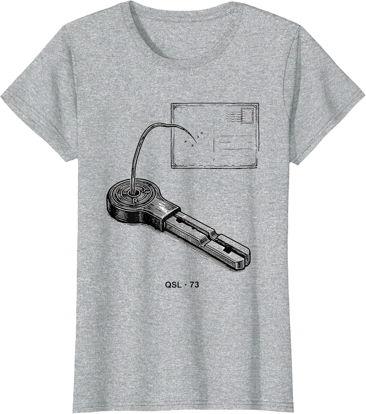 QSL · 73 Line Art Ham Radio Operator Hobbyist Gift T-Shirt - Heather Grey