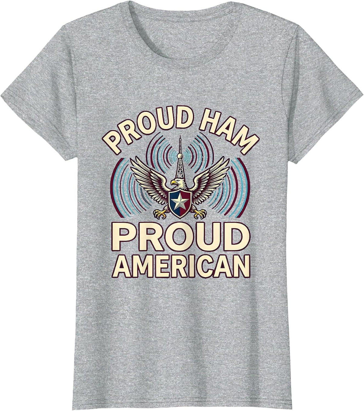 Proud Ham Proud American Heraldic Radio Tower Design T-Shirt - Heather Grey