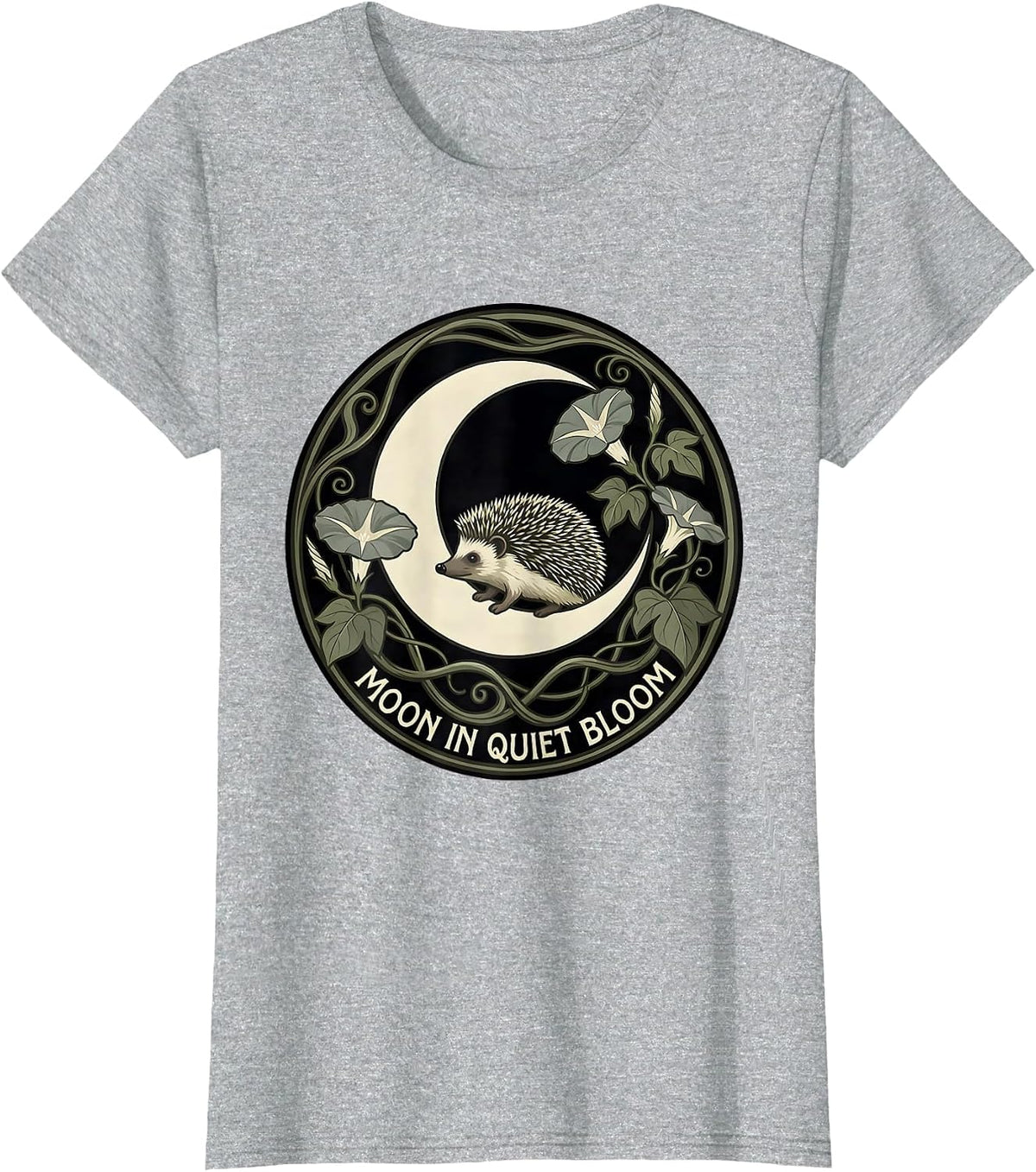 Moon In Quiet Bloom Art Nouveau Boho Celestial Women Gift T-Shirt - Heather Grey