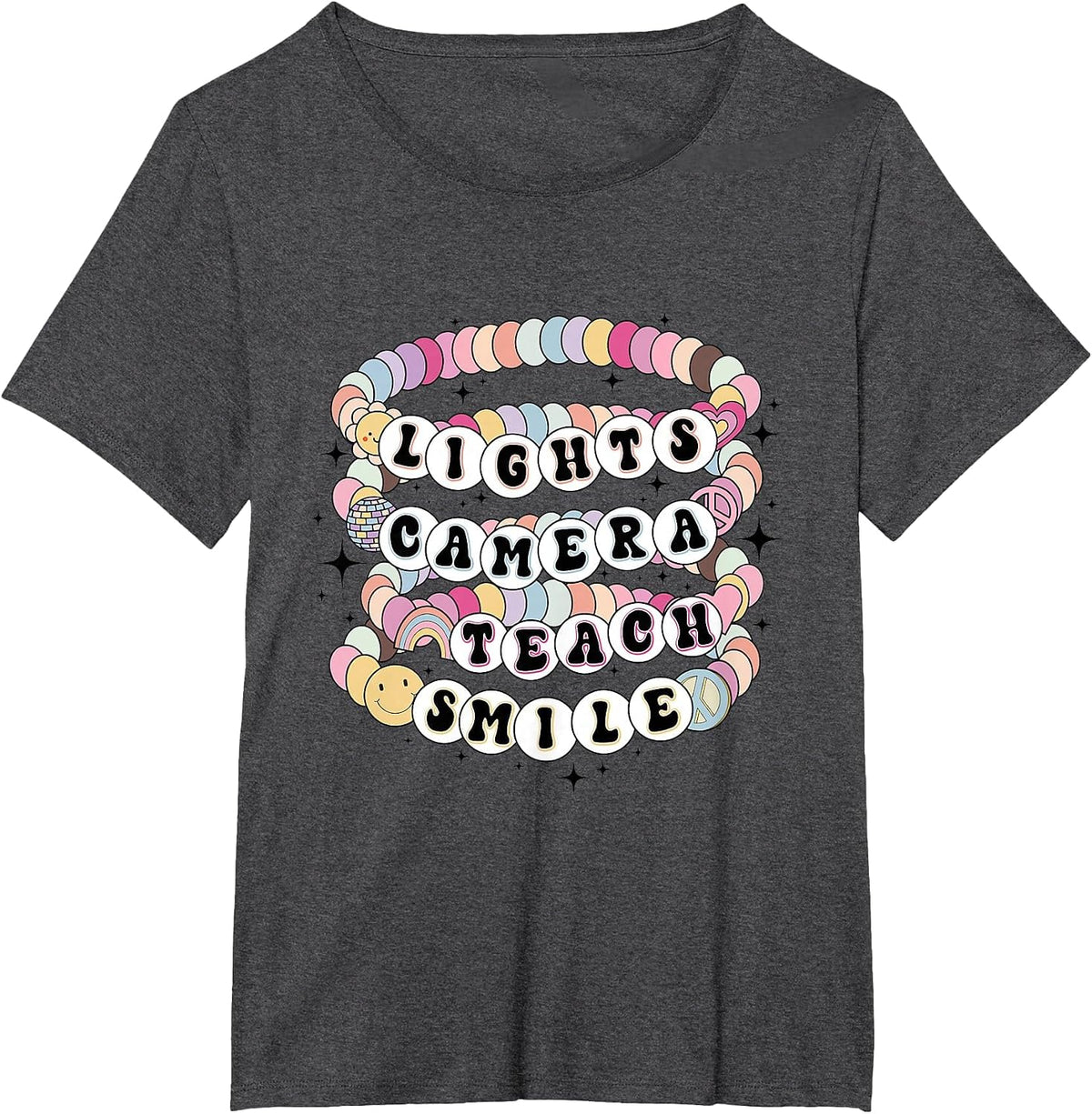 Funny Lights Camera Teach Smile Teacher Back to School T-Shirt - Dark Heather Grey