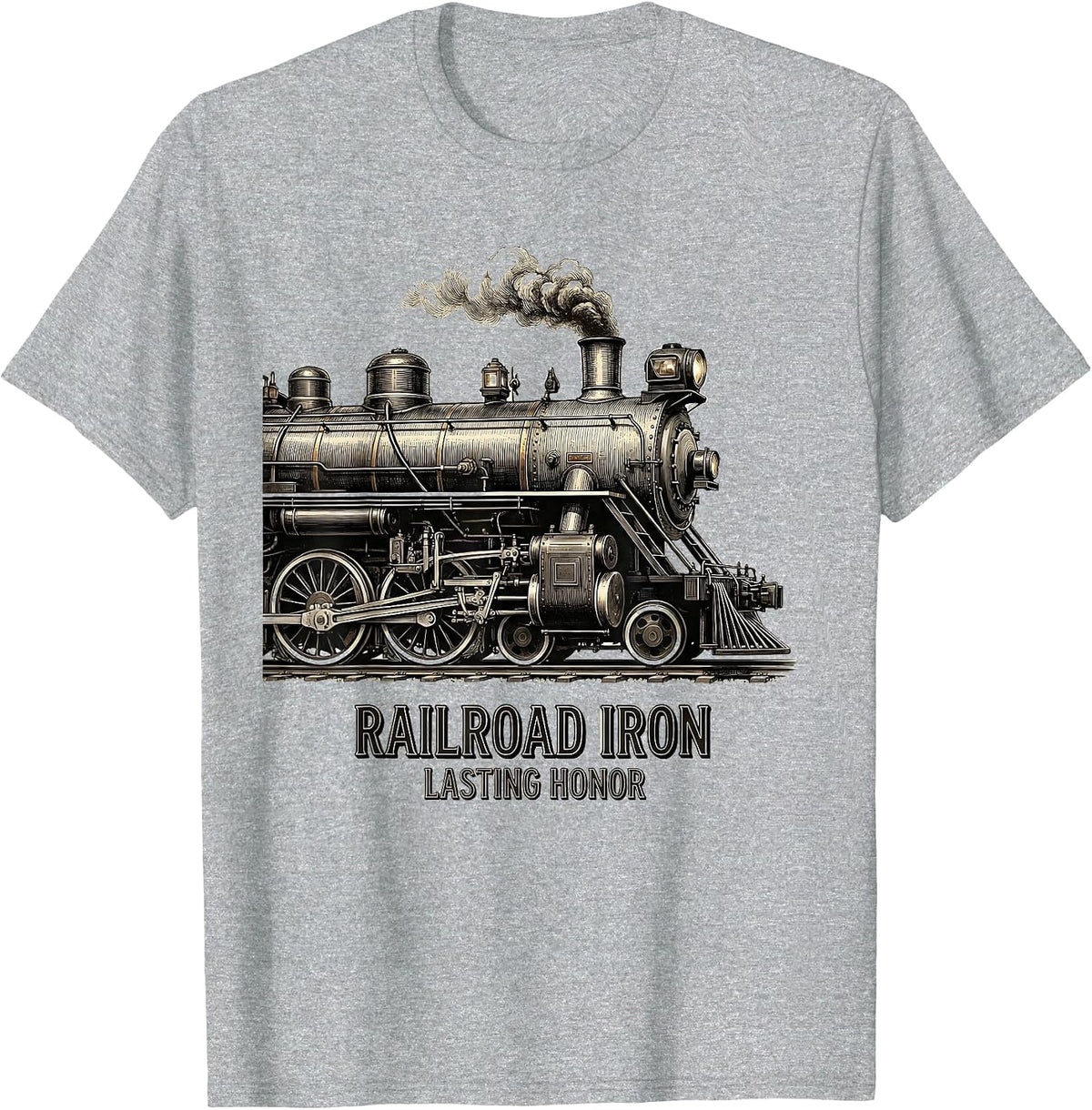 Men's Railroad Iron Lasting Honor Steam Locomotive Railroad T-Shirt - Heather Grey