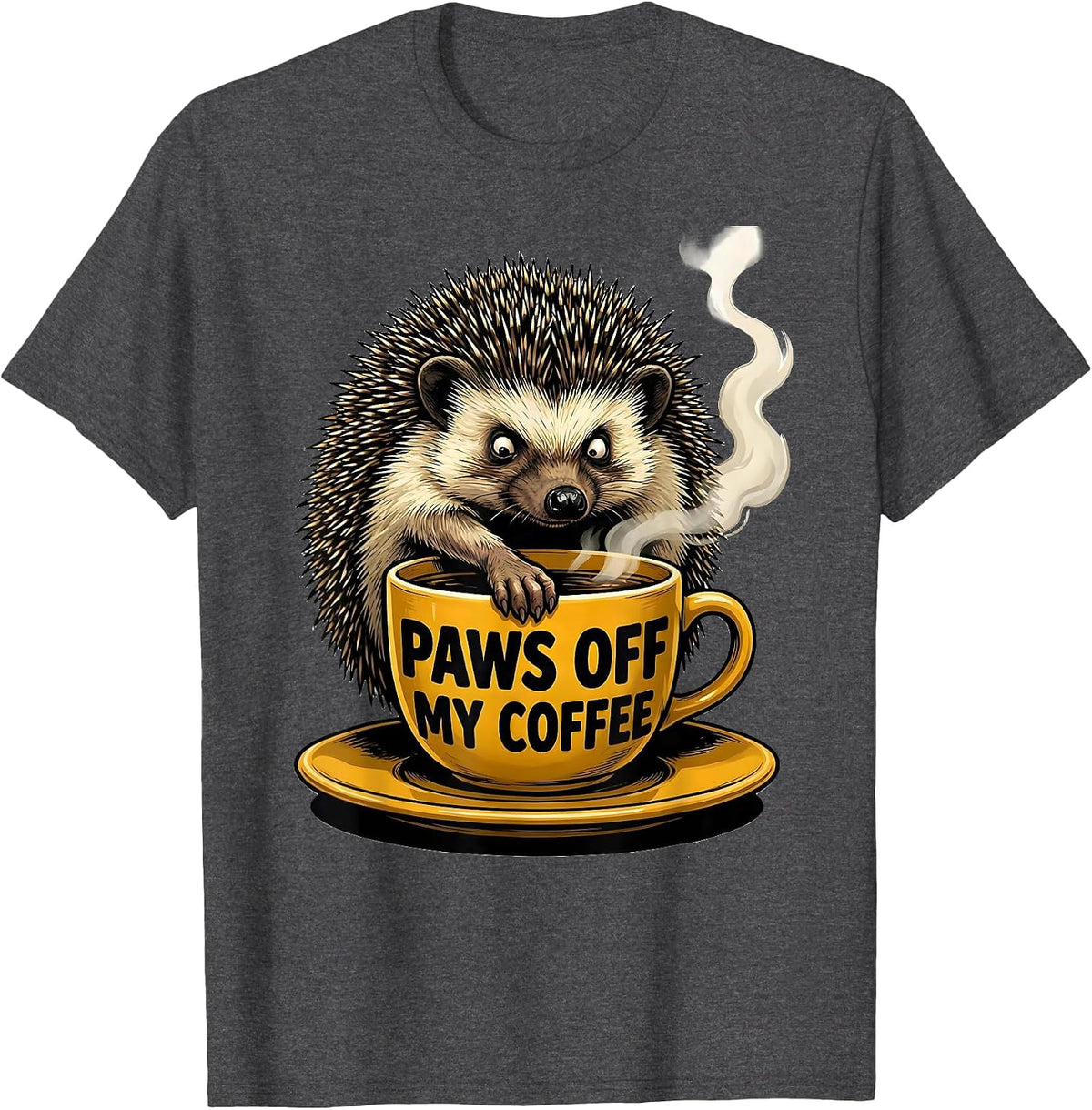 Paws Off My Coffee Funny Coffee Lover Animal Meme Humor T-Shirt - Dark Heather Grey