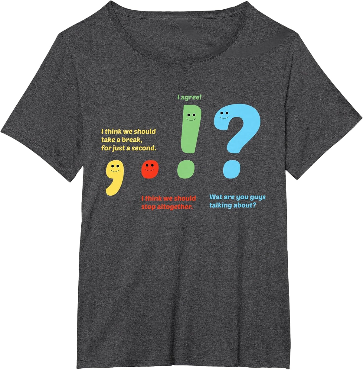 Funny Comma Period, Exclamation Point and Question Mark Conversation T-Shirt - Dark Heather Grey