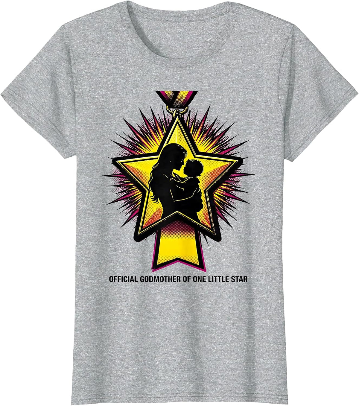 Women's Official Godmother of One Little Star Pop Art Family Humor T-Shirt - Heather Grey