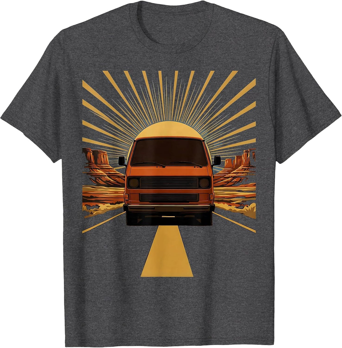 Vintage Tour Van Desert Highway Graphic T-Shirt - Dark Heather Grey