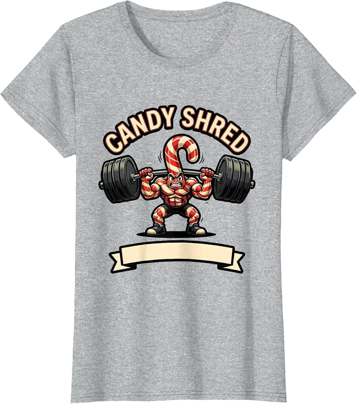 Candy Shred Funny Christmas Gym Bodybuilding Weightlifting T-Shirt - Heather Grey