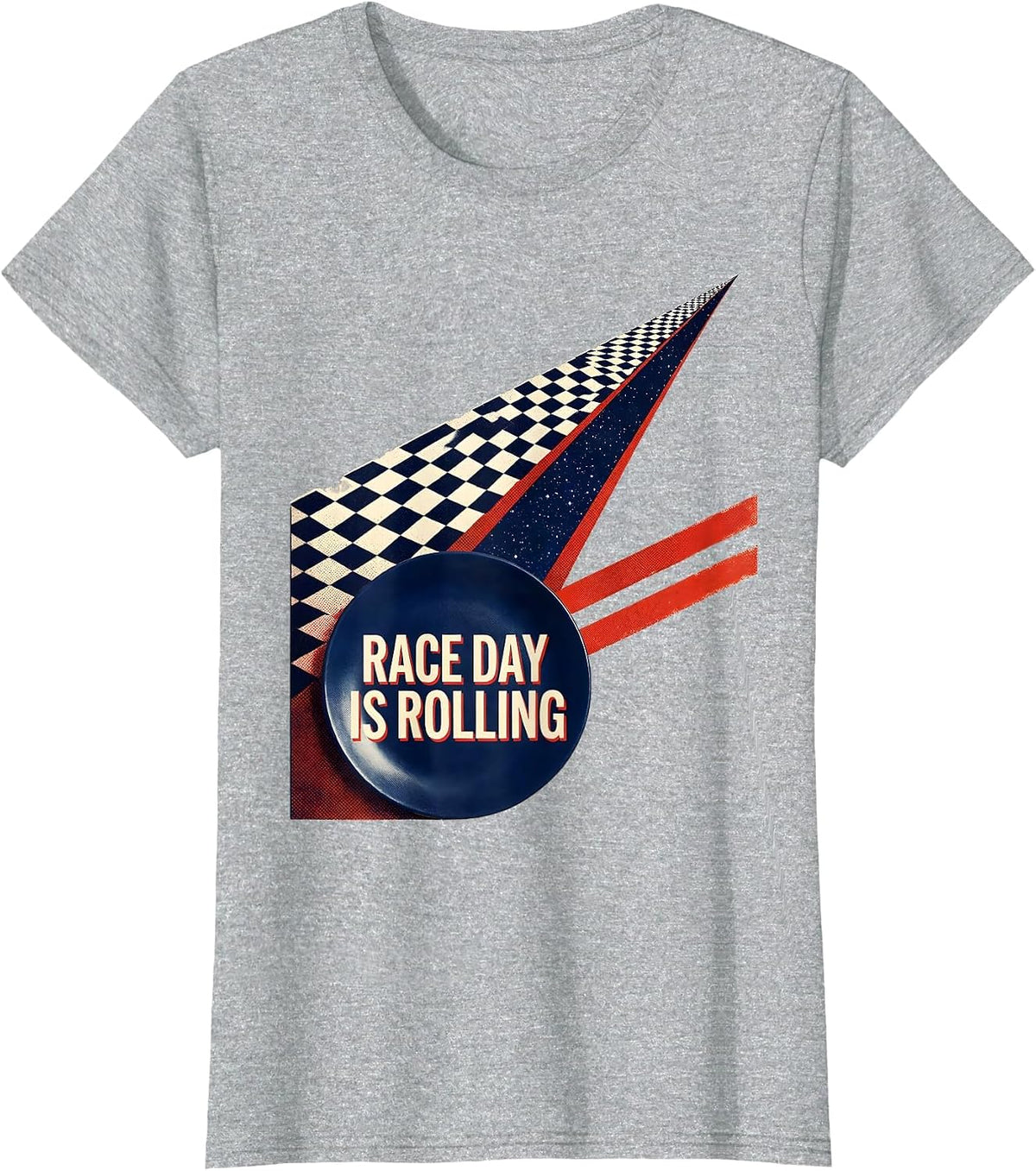 Women's Race Day Is Rolling Risograph Checkered Flag Racing Fan T-Shirt - Heather Grey
